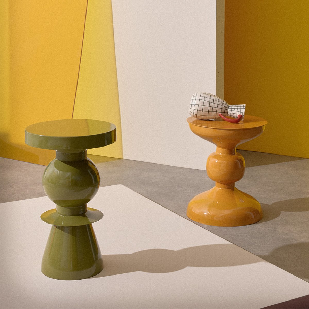 Table d'appoint ronde en aluminium 32,5cm- LENA vert olive, DRAWER