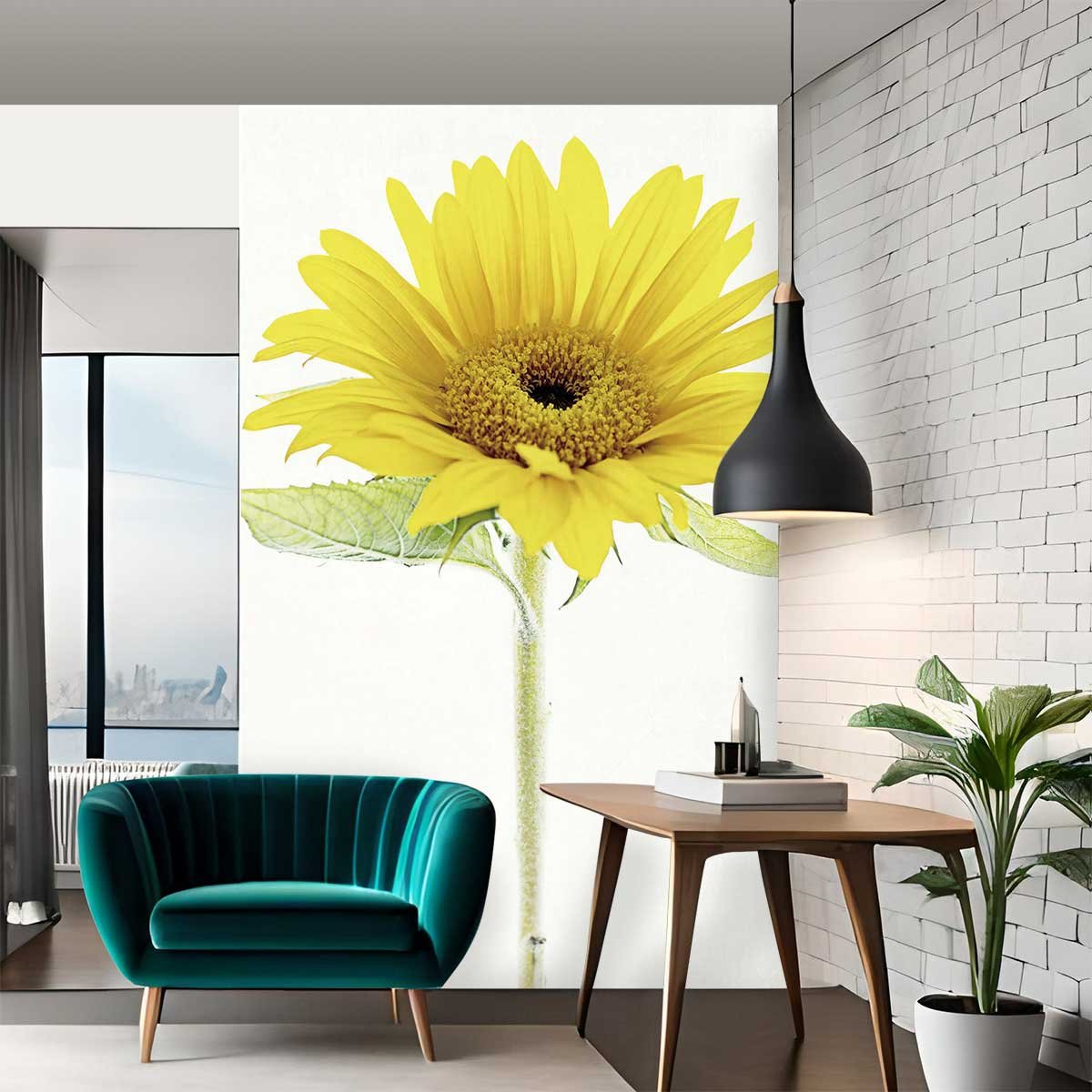 Papier peint fleur de tournesol intissé, HEXOA