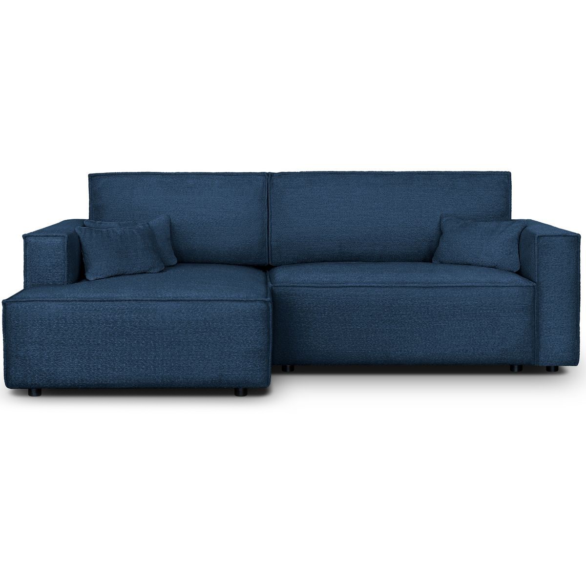Canapé d'angle à gauche convertible 3 places en tissu bouclé - ASTI bleu foncé, HOMIFAB