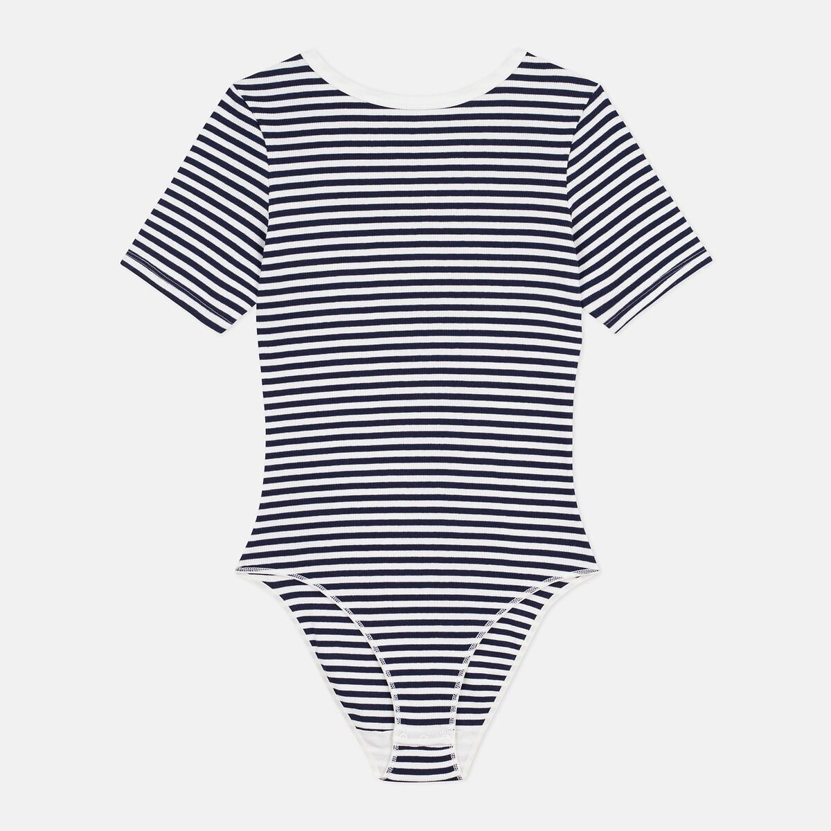 Body marinière col rond blanc/marine, PETIT BATEAU