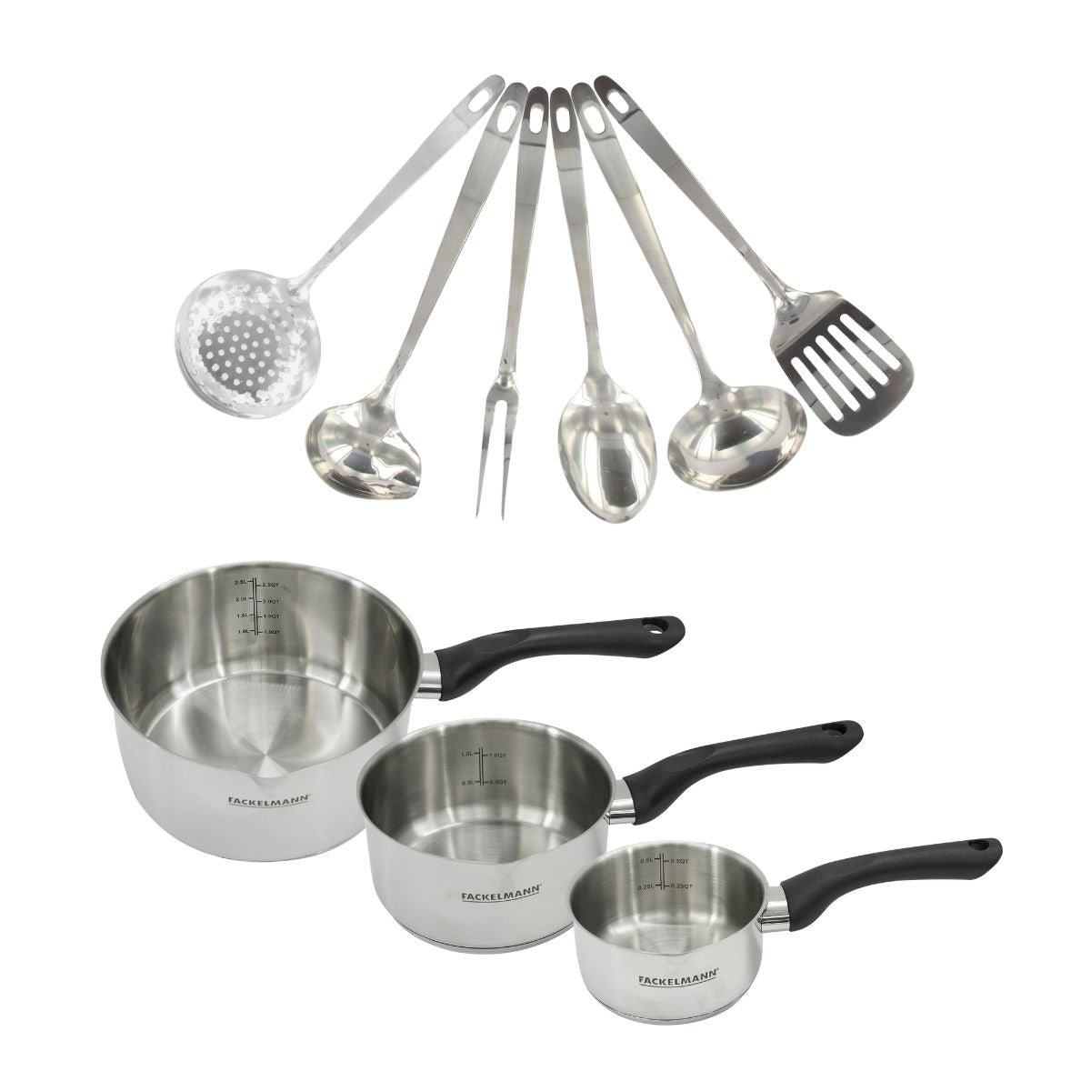 Batterie de cuisine 3 casseroles 12/16/20cm GENEVA inox|noir, FACKELMANN