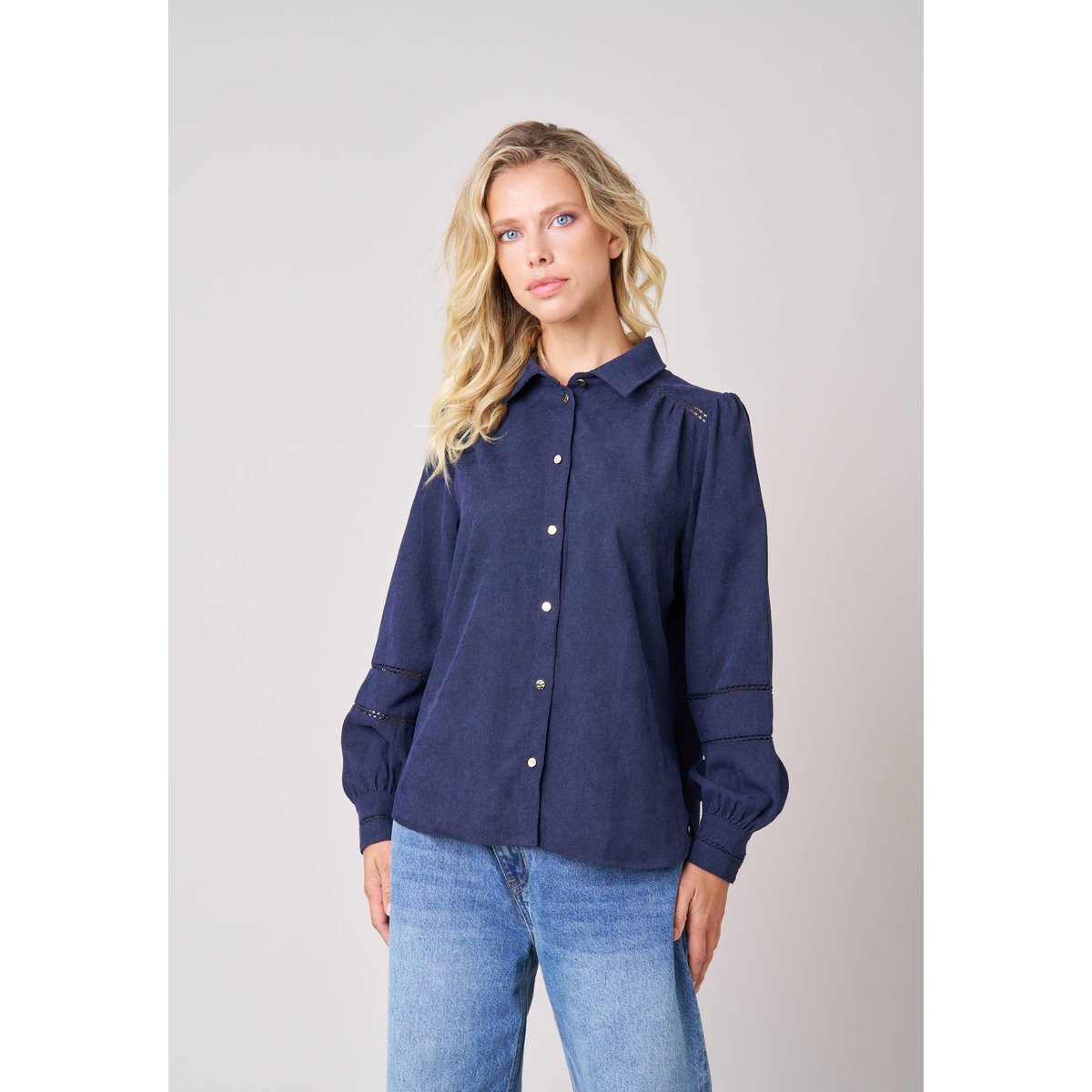 Chemise femme en velours côtelé AURELYA navy, DEELUXE