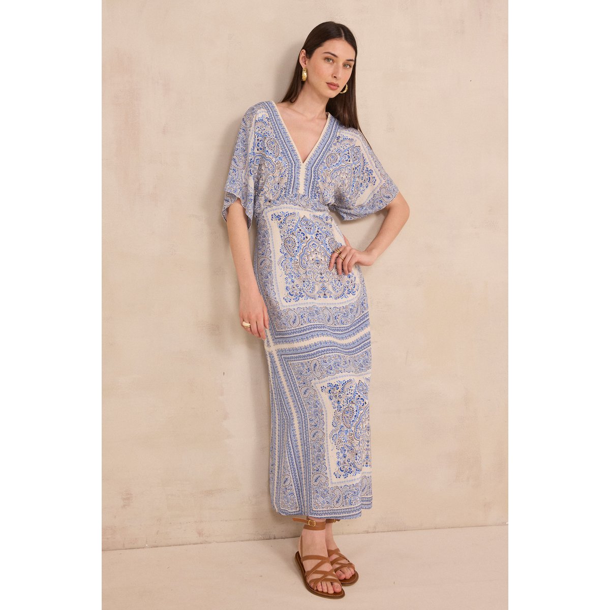 Robe imprimée droite BENEDICTE bleu, Maison 123