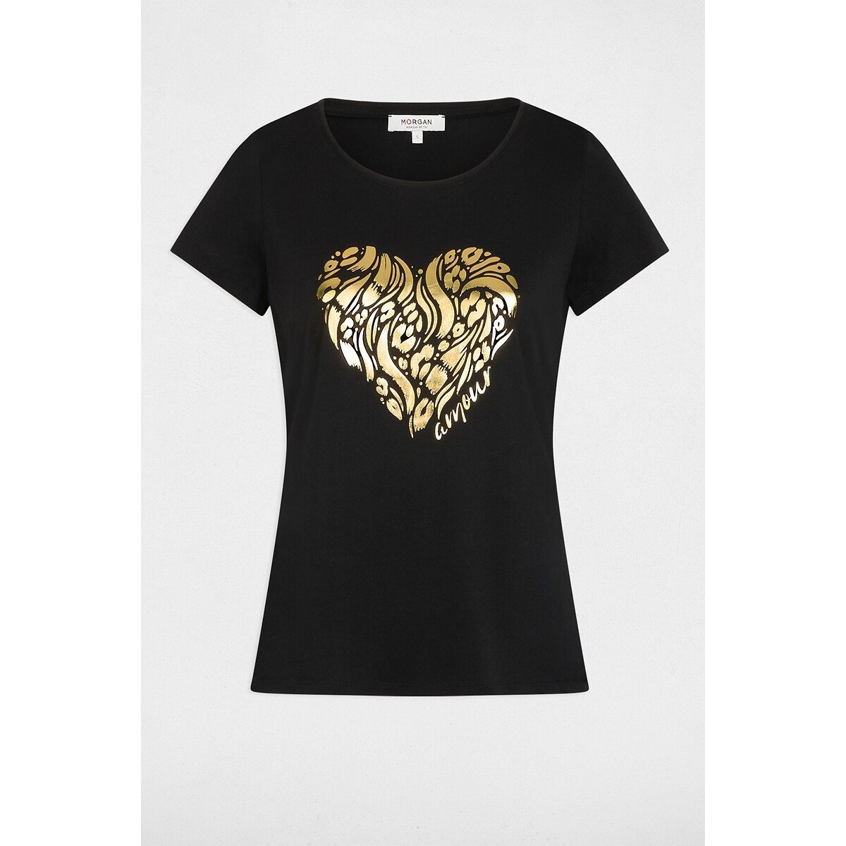 Crew Neck T-Shirt with Short Sleeves black, MORGAN