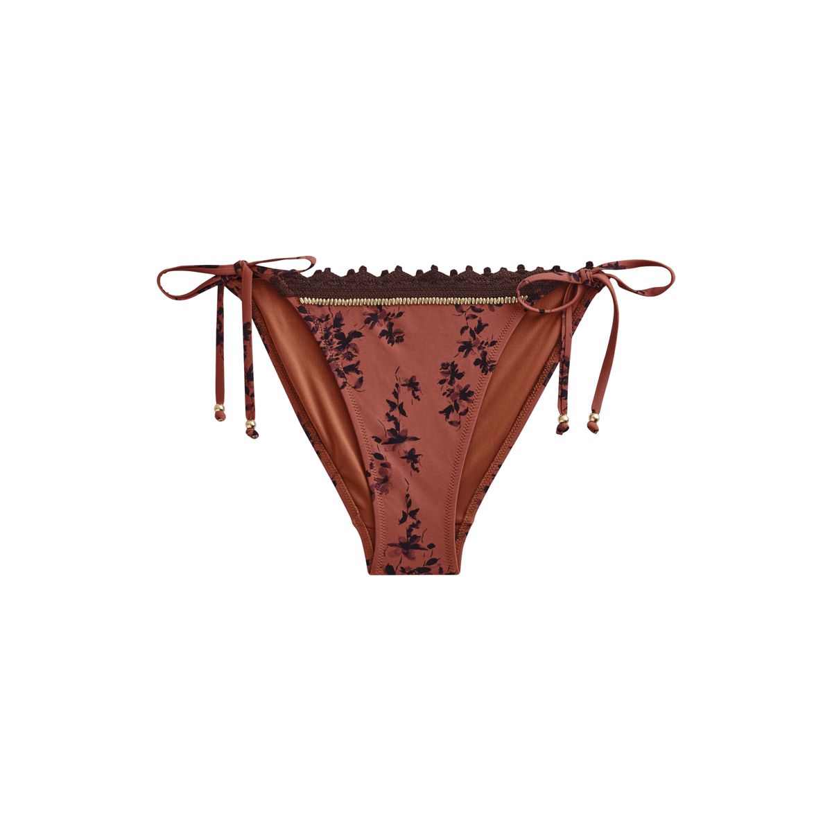 Bas de bikini en crochet à nouer sur le côté perles florales brunes, NEXT
