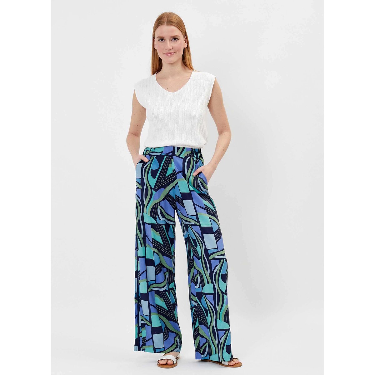 Pantalon imprimée fluide ample Ecovero ALEXIA bleu ciel matchi, PRINCESSE NOMADE