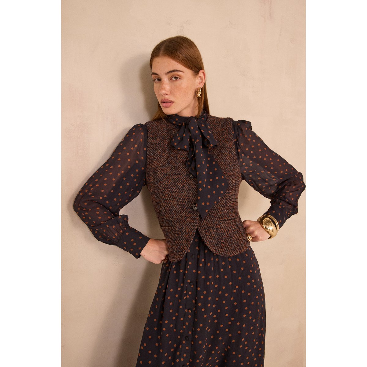 Gilet tweed sans manches en laine mélangée PHARELL paprika, Maison 123