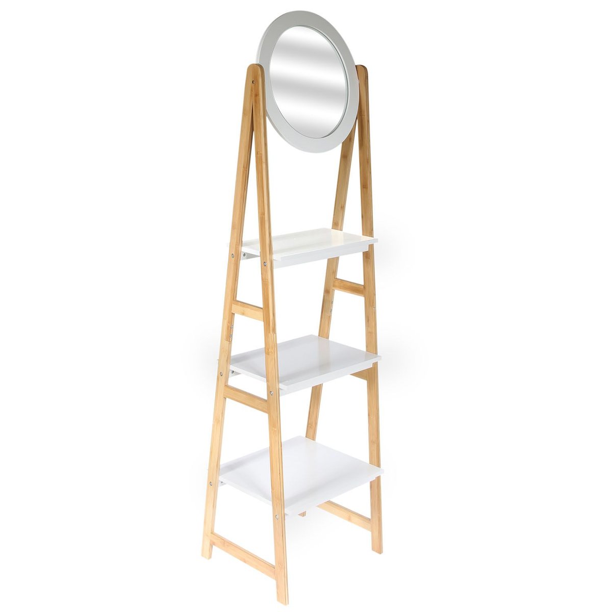 Etagère de salle de bain 3 niveaux avec miroir COPENHAGUE blanc, THE HOME DECO FACTORY