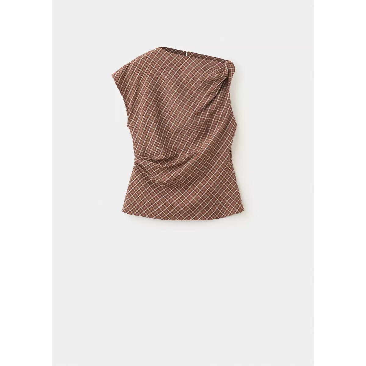 Blouse carreaux asymétrique marron, MANGO