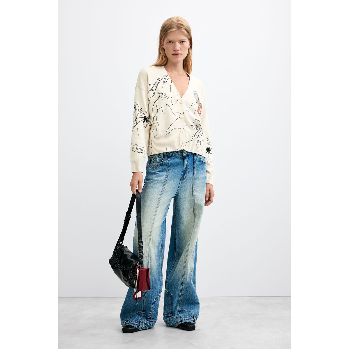 Cardigan à imprimé floral blanc, DESIGUAL