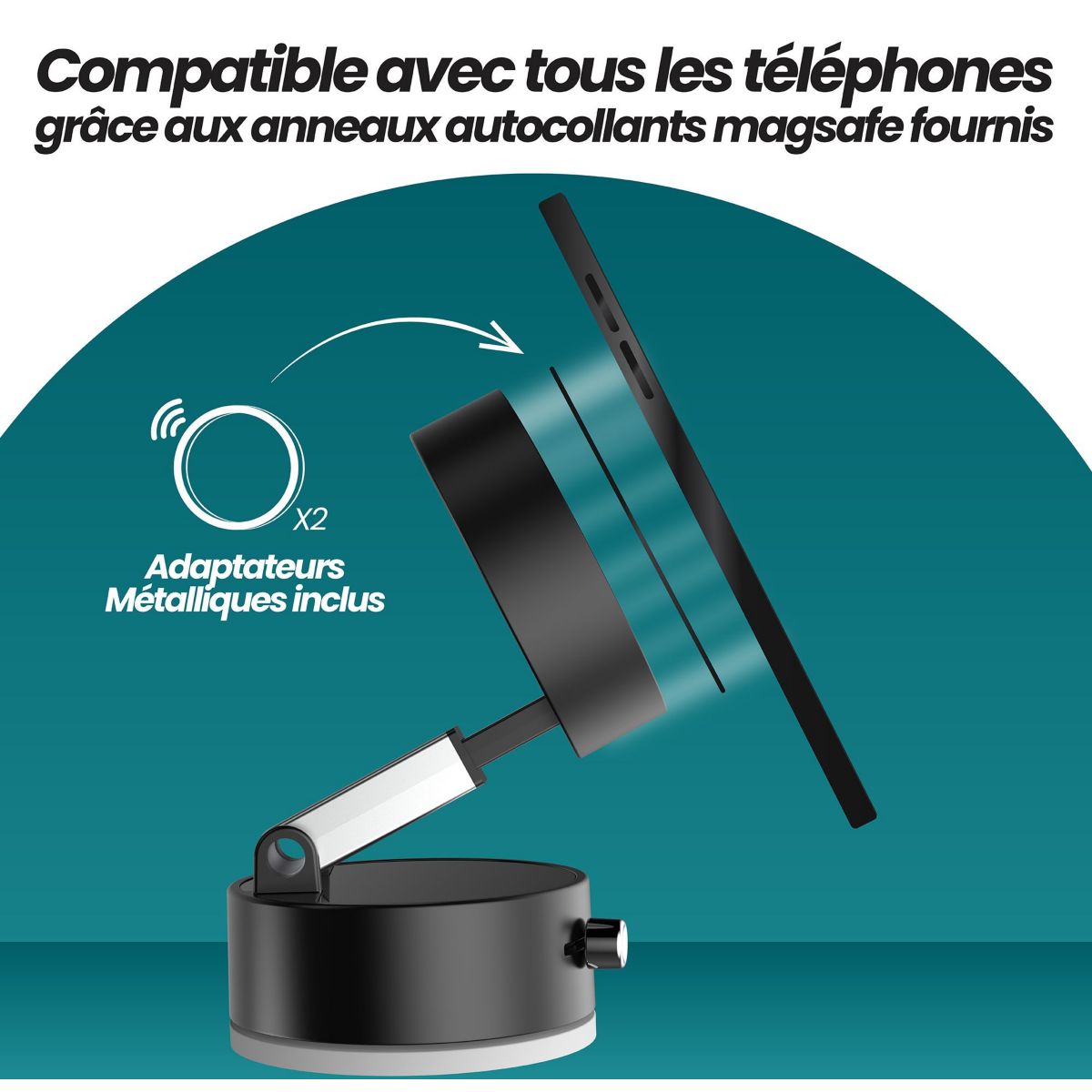 Support smartphone Ventouse Magsafe Noir couleur unique, TNB