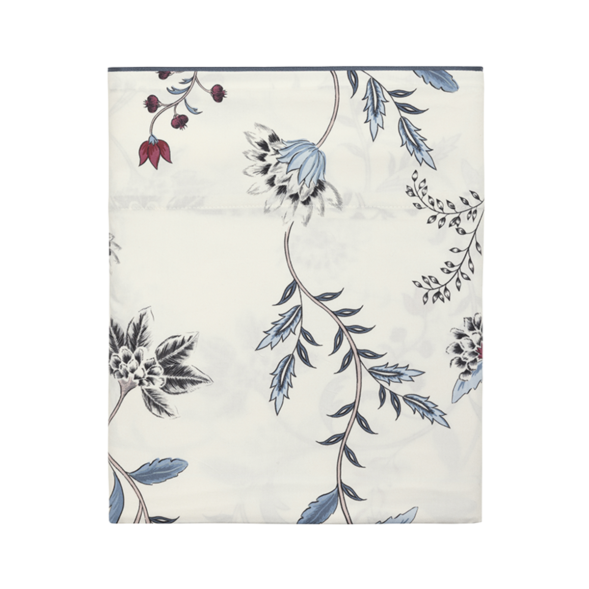 Drap plat imprimé en satin de coton bio, JARDIN D'HIVER blanc, ALEXANDRE TURPAULT
