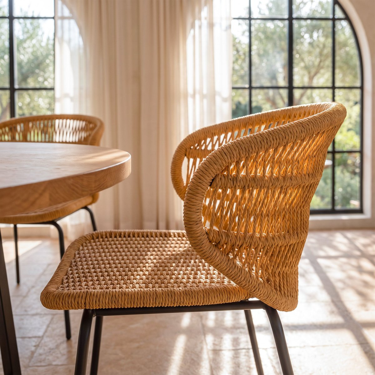 Lot de 2 chaises de jardin en rotin synthétique - LARA marron clair, MAISON PAVANE