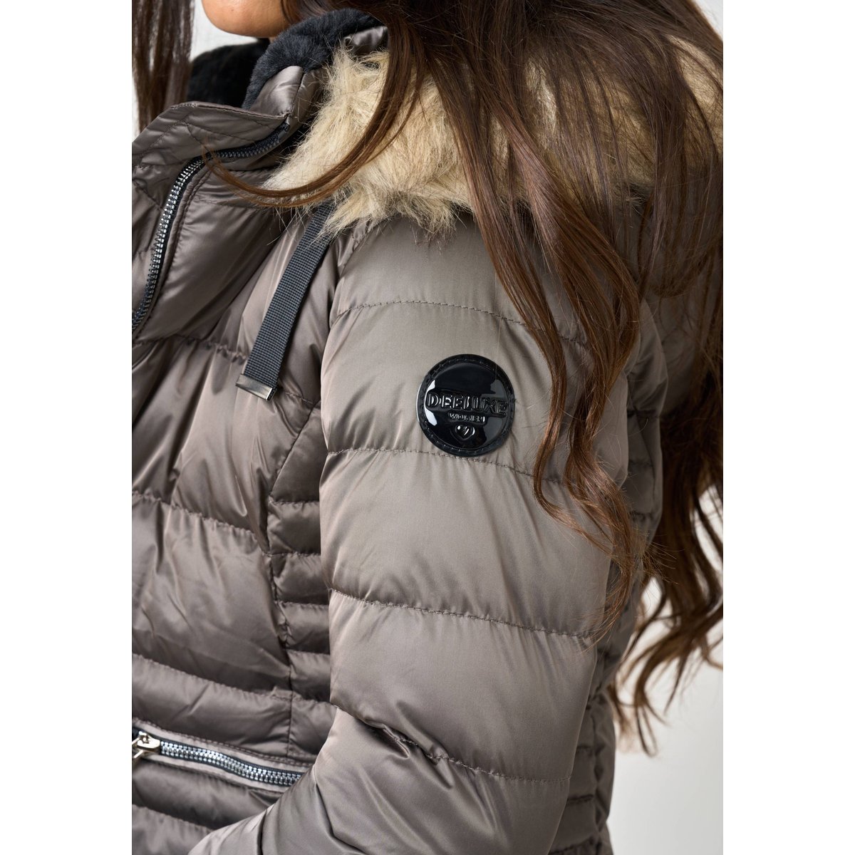 Doudoune fille avec capuche imitation fourrure GINNIE taupe, DEELUXE