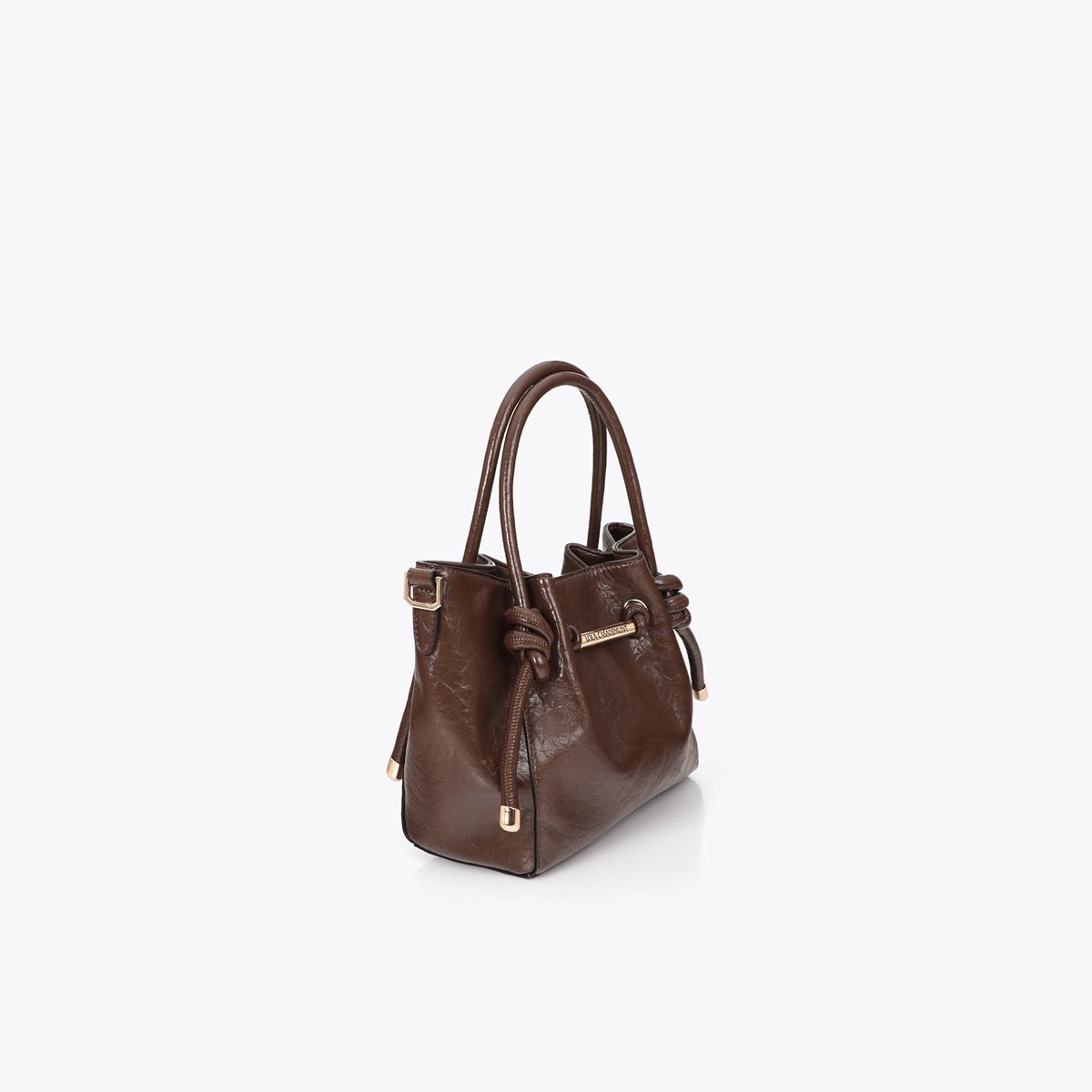 Sac à main avec noeuds décoratifs à logo métallique chocolat, LOLA CASADEMUNT