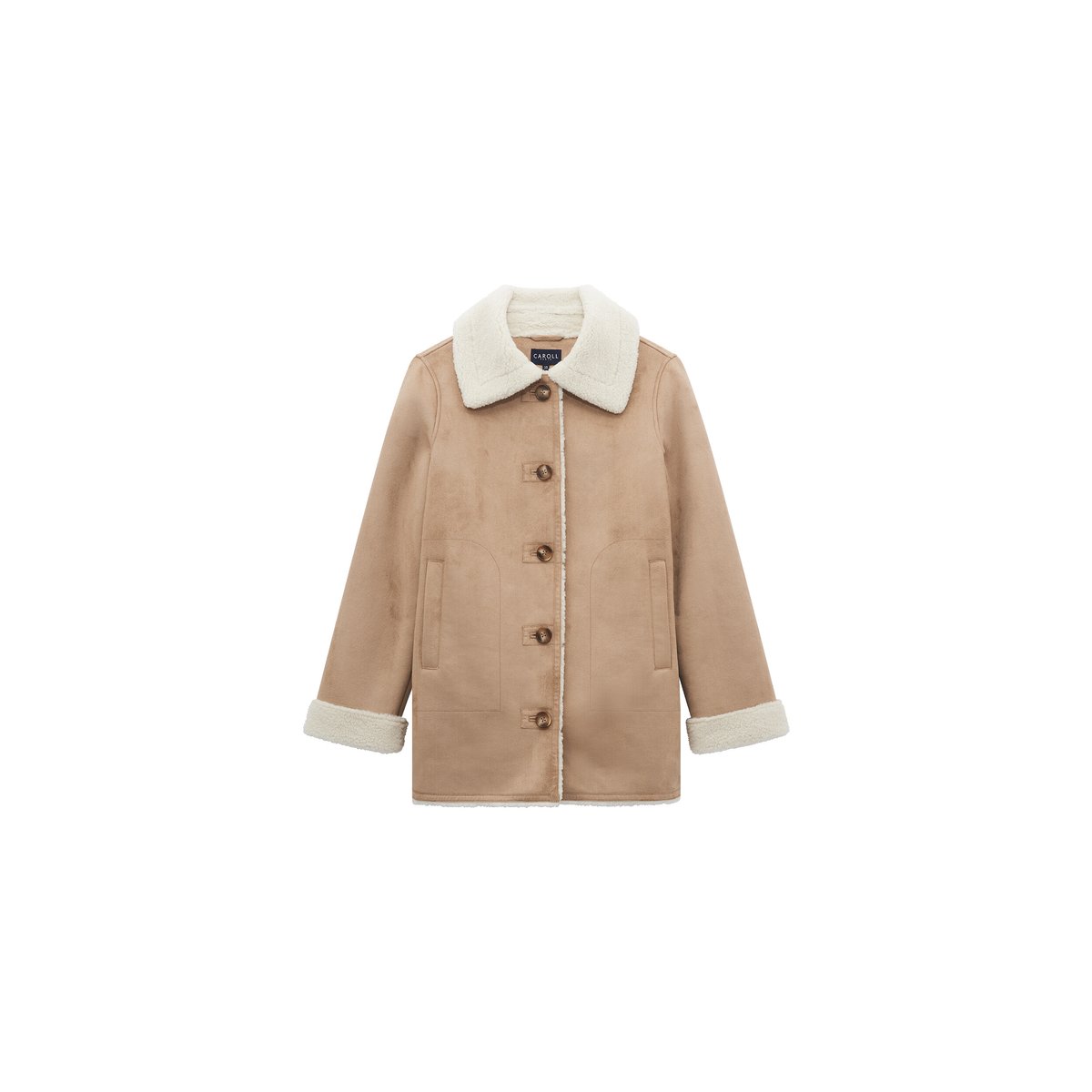 Manteau droit suédine GIVRE beige, CAROLL