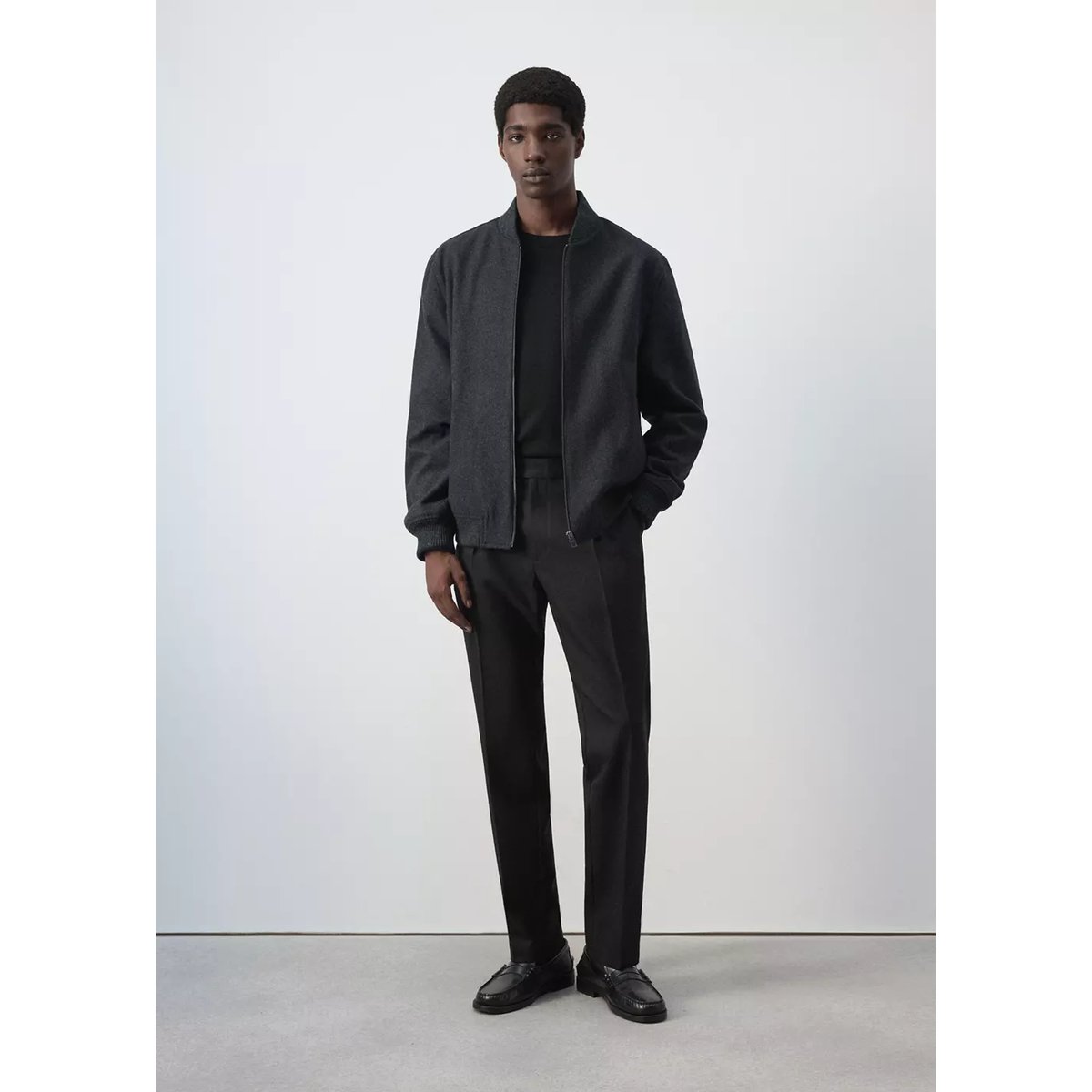 Veste bomber en laine mélangée gris anthracite, MANGO MAN