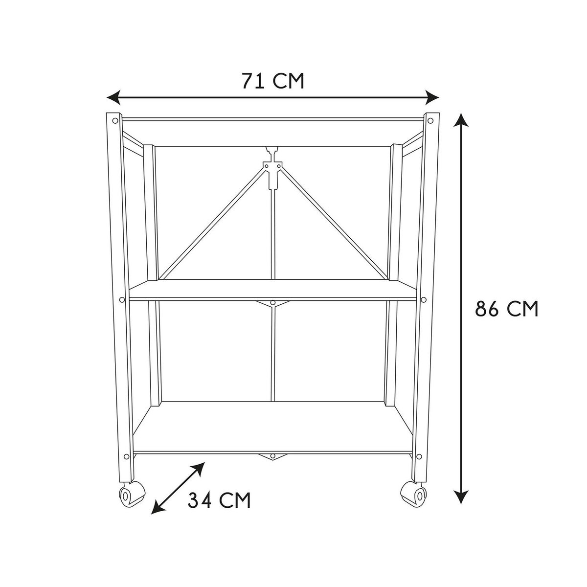 Etagère pliable 3 niveaux en fer et Polypropylène noir, TOILINUX