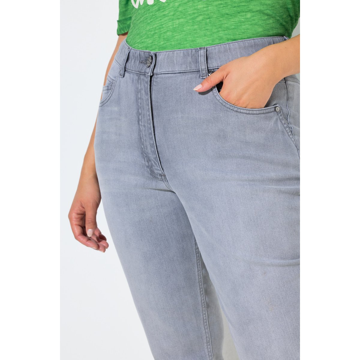 Jean Mia 5 poches, taille confortable jean gris clair, ULLA POPKEN