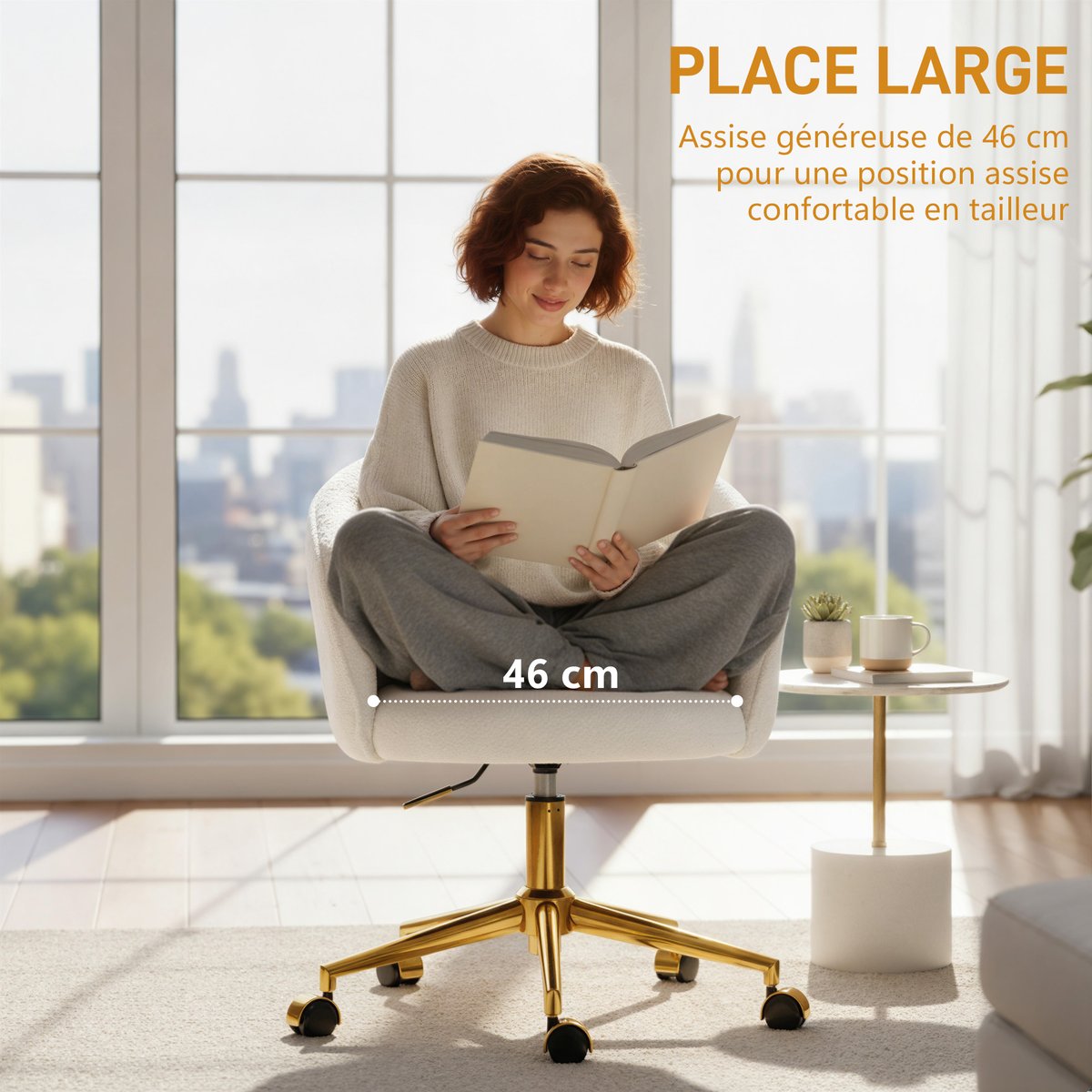 Chaise de bureau Polaire Teddy (100 % crème, HOMCOM
