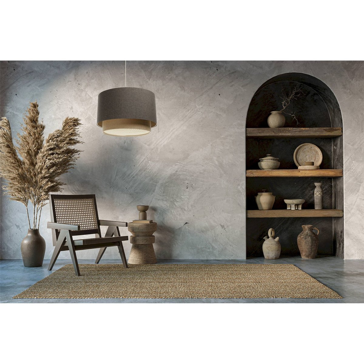 Suspension en tissu rond avec diffuseur rotin Boho Elegant beige crème avec rotin naturel, BPS KONCEPT