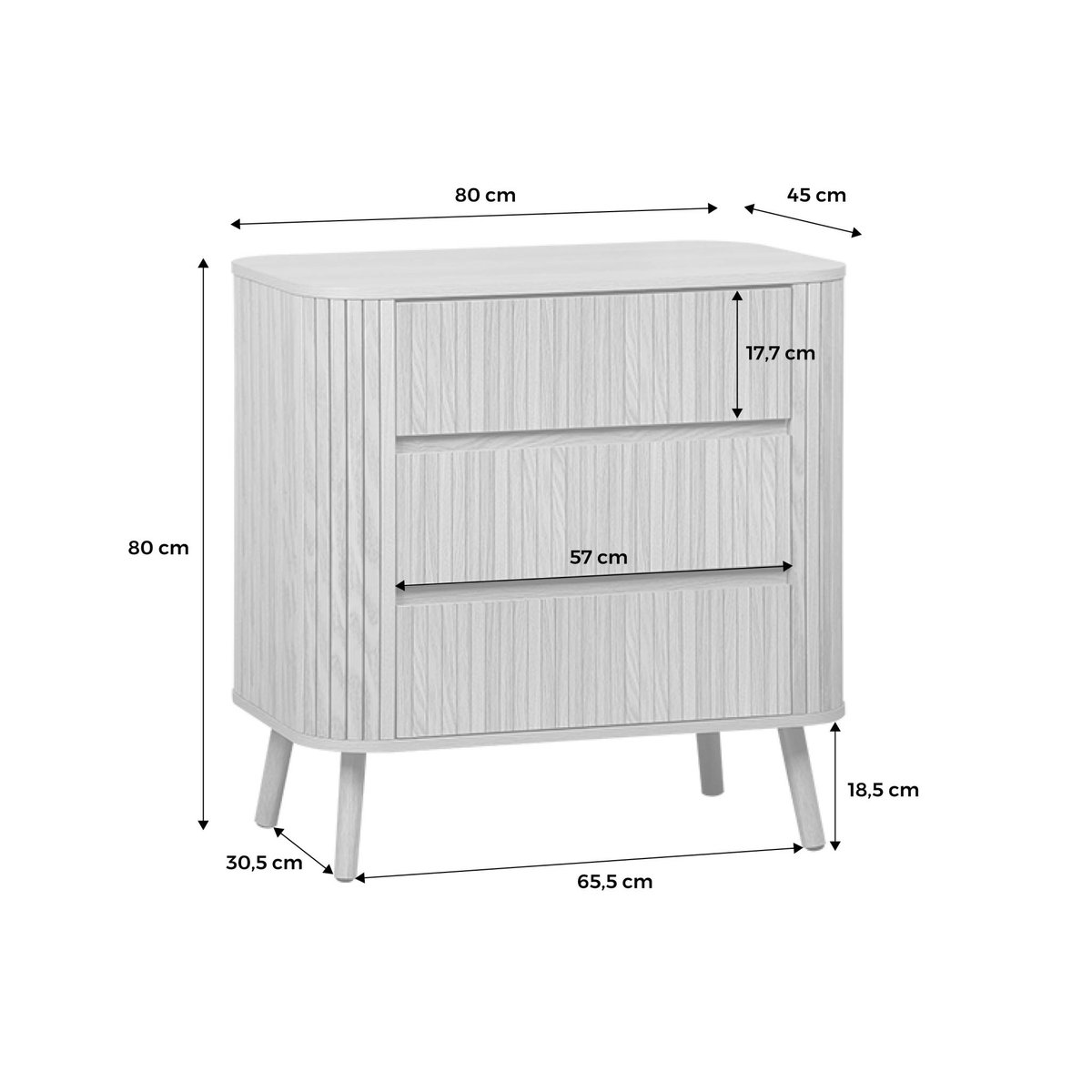 Commode décor strié 3 tiroirs LEGACY naturel, SWEEEK
