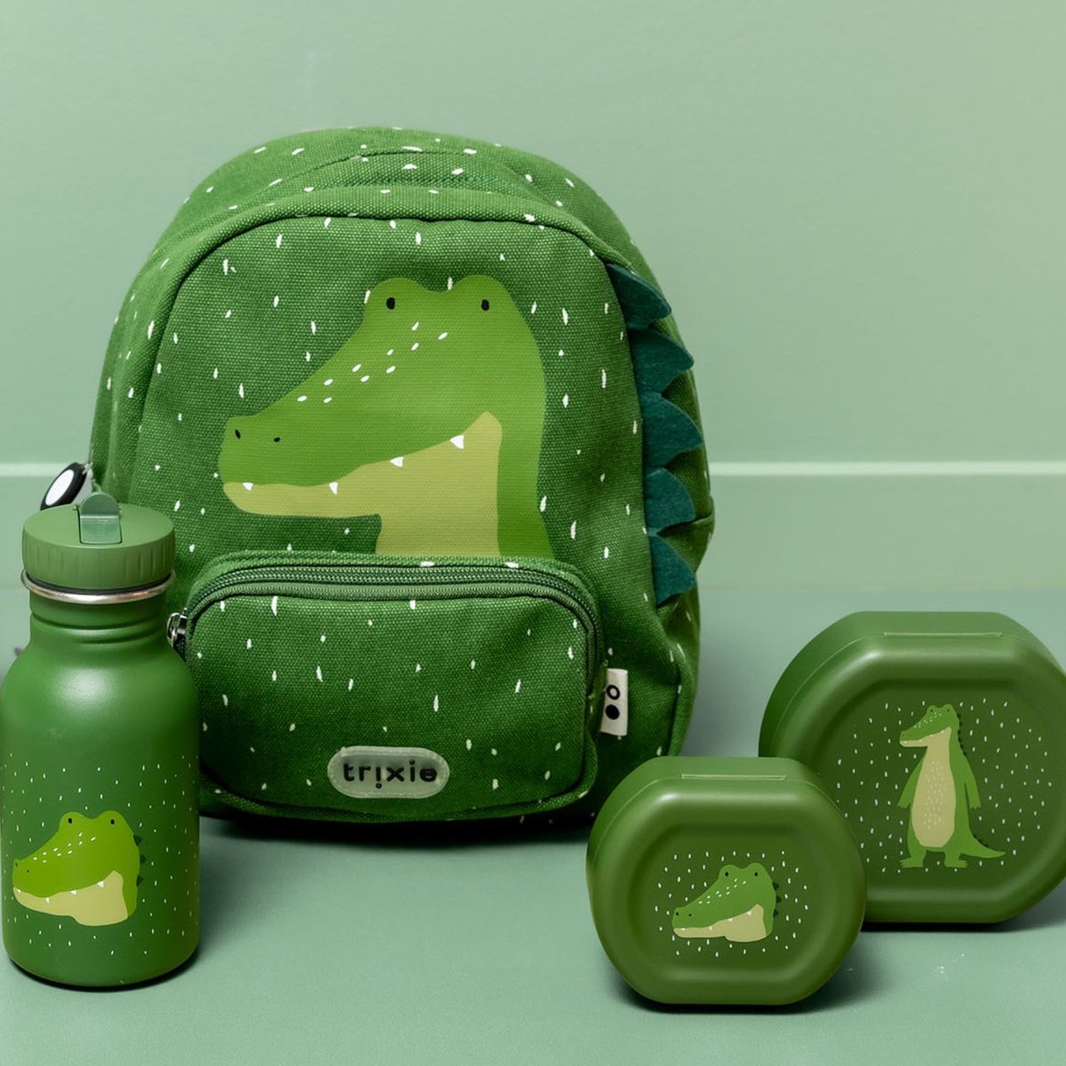 Lot de 2 boîtes à goûter à clip vert, blanc, noir, TRIXIE