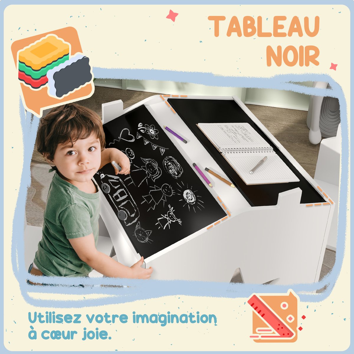 Ensemble table et chaises pour enfants MDF blanc, AIYAPLAY