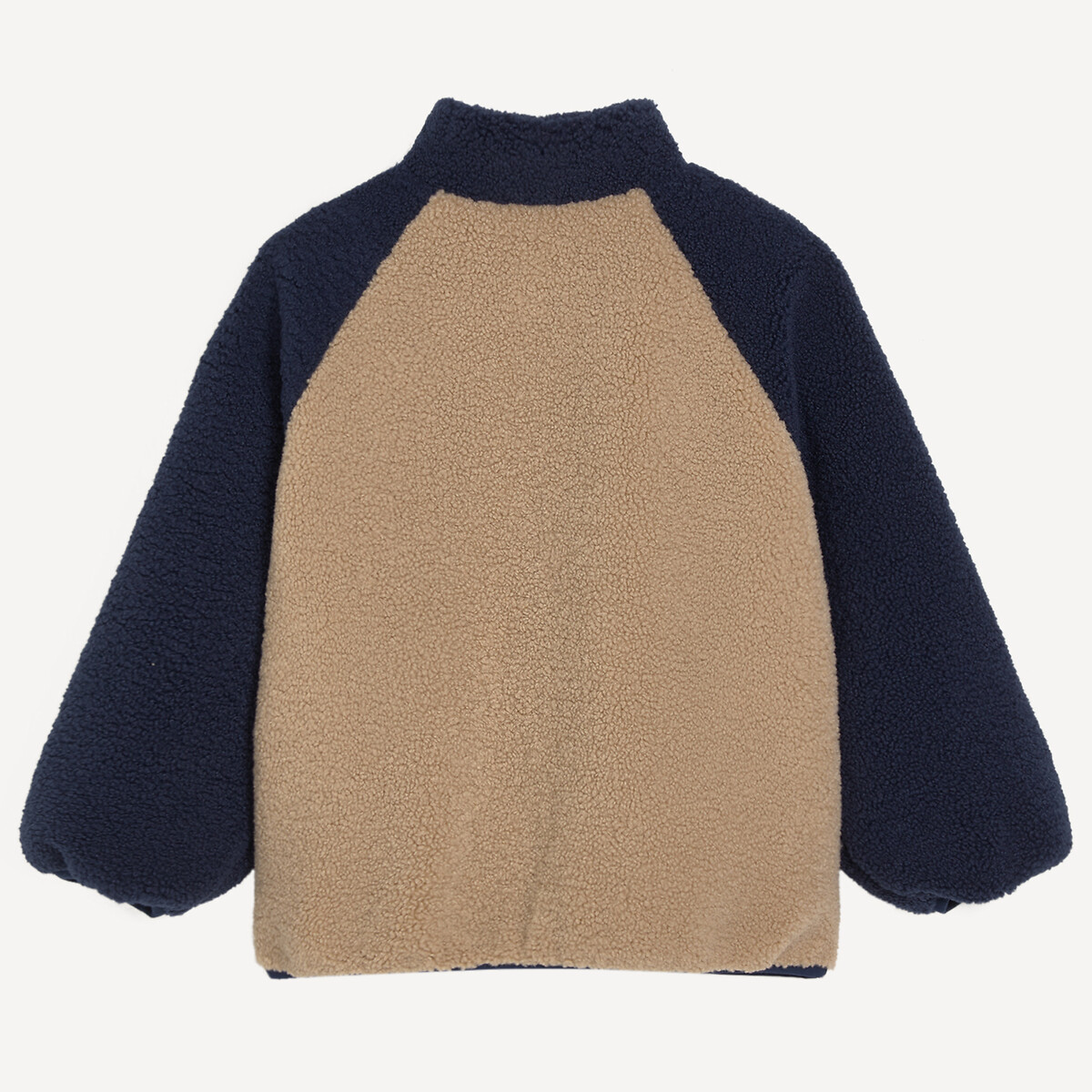 Gilet col montant, zippé, en sherpa, color block beige/vert, LA REDOUTE COLLECTIONS