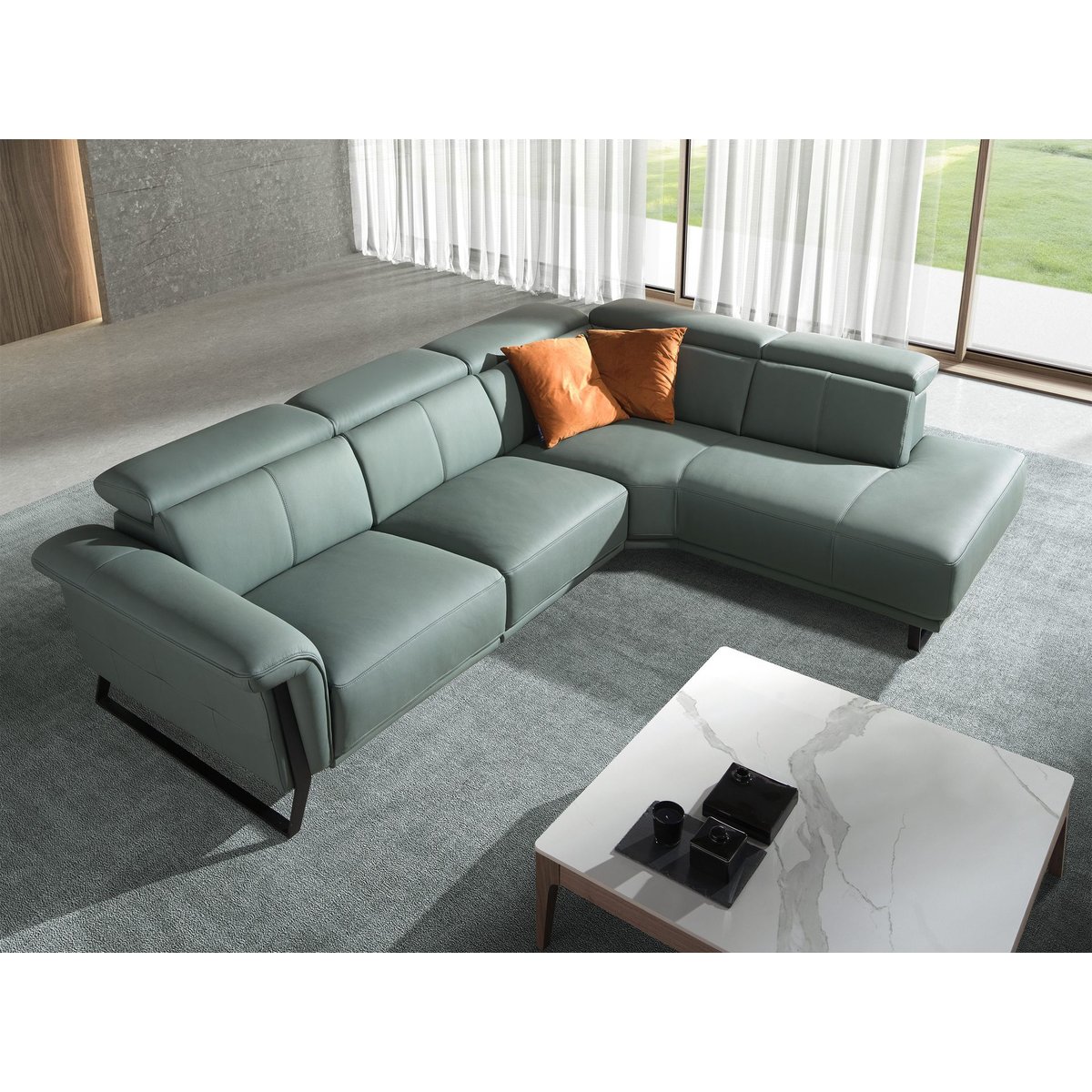 Canapé d'angle relax droite en cuir vert turquoise | noir, ANGEL CERDA