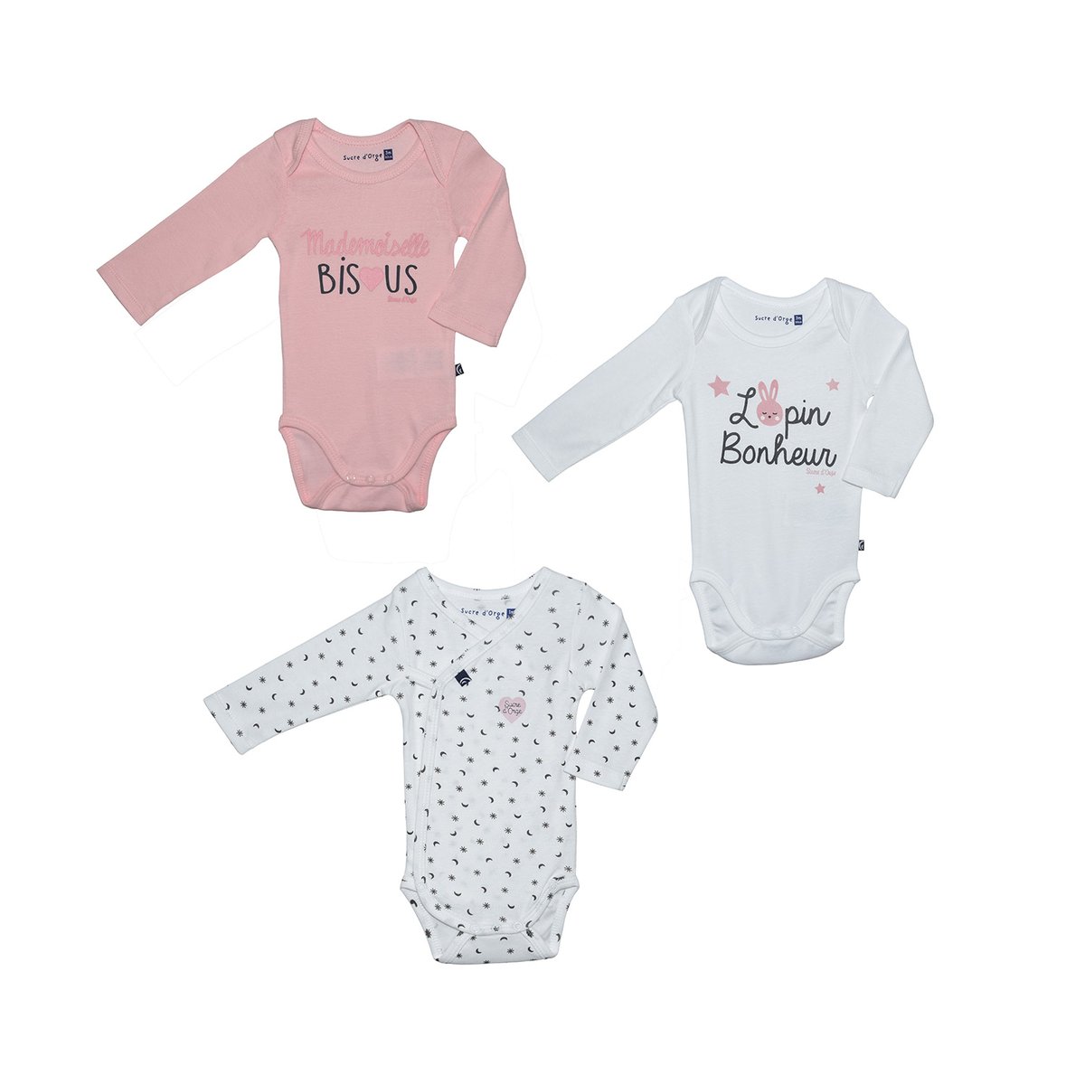 Lot 3 bodies bebe fille faye rose, SUCRE D'ORGE