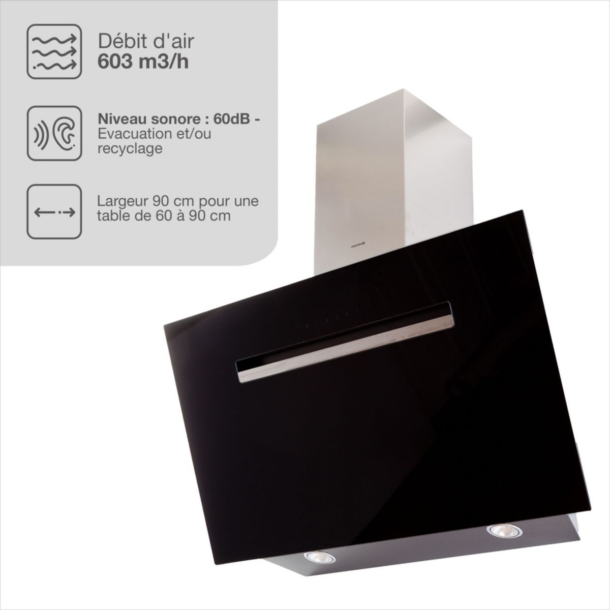 Hotte décorative murale inclinée EHDD 914ni couleur unique, ESSENTIEL B
