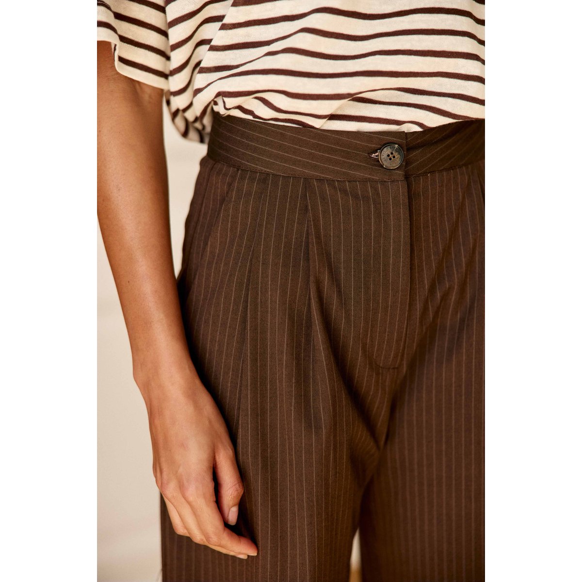 Pantalon droite uni PAOLINE 16-marron/ecru, LA PETITE ETOILE