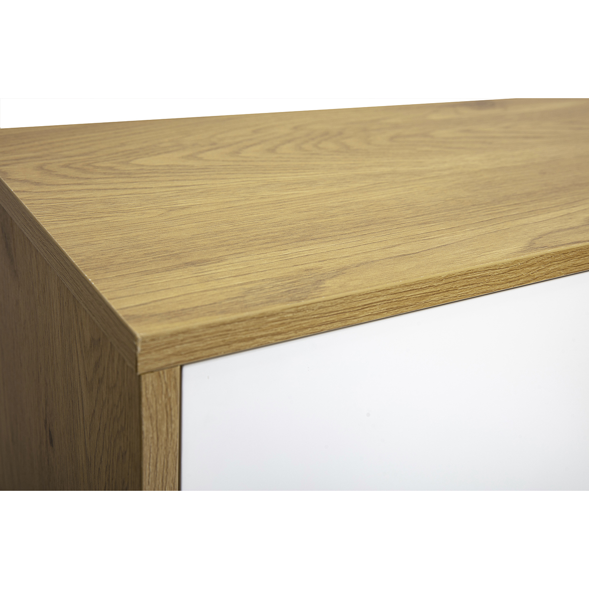 Meuble TV mural finition blanche et bois clair chêne L120 cm FLEXO bois clair / blanc, MILIBOO