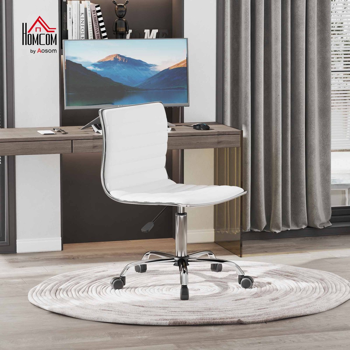 Chaise de bureau Polyuréthane Blanc blanc, HOMCOM