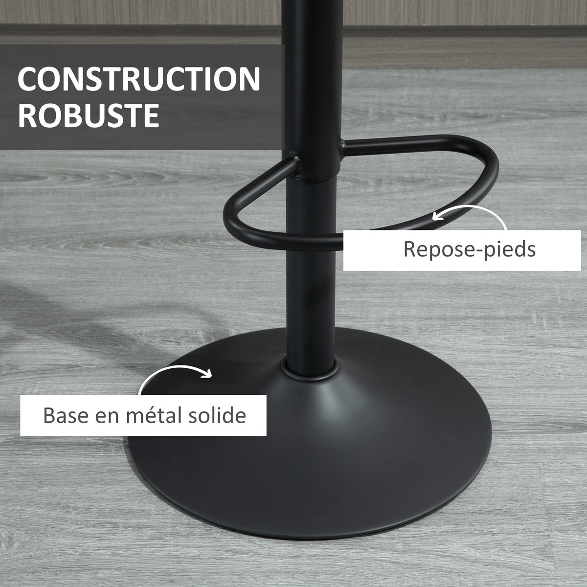 Tabouret de bar Tissu Gris gris et noir, HOMCOM