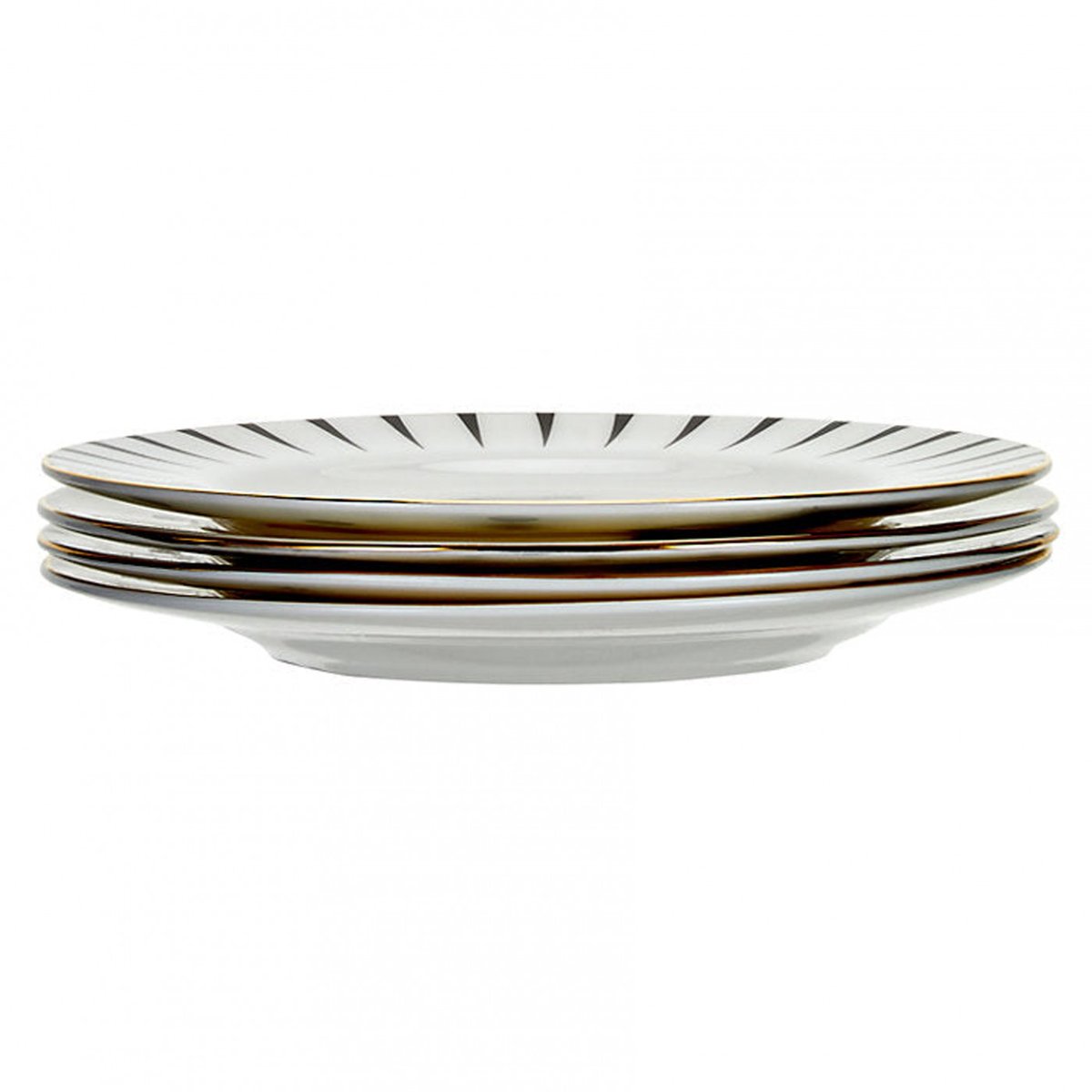 Set 4 Assiettes Mono Party 16cm noir, blanc , détails bords dorés, YVONNE ELLEN