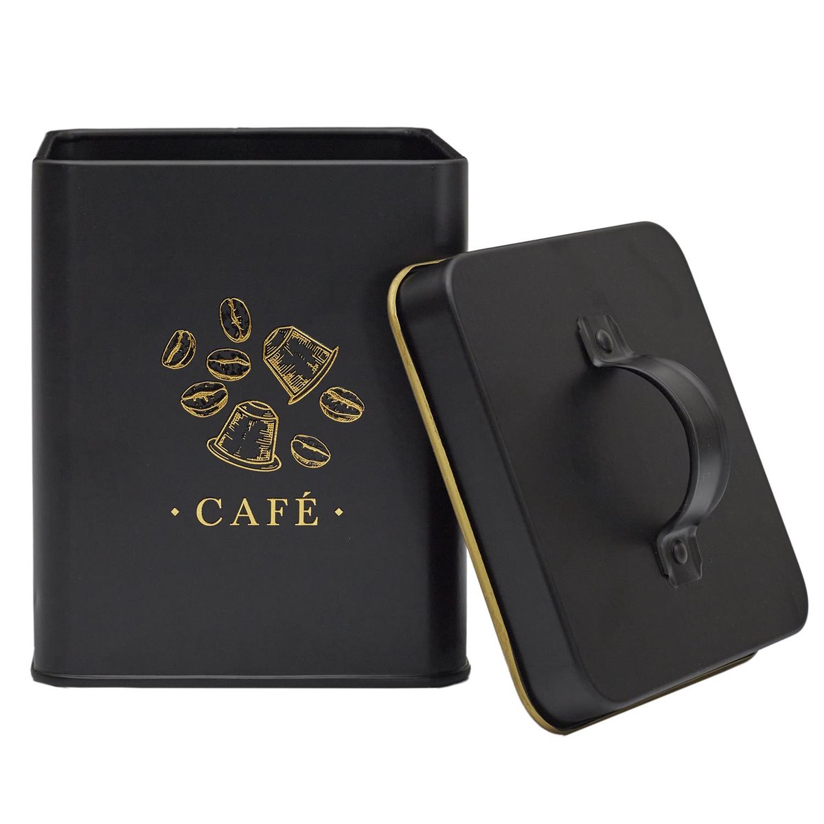 Boîte à café en métal noir et doré noir, EDEN