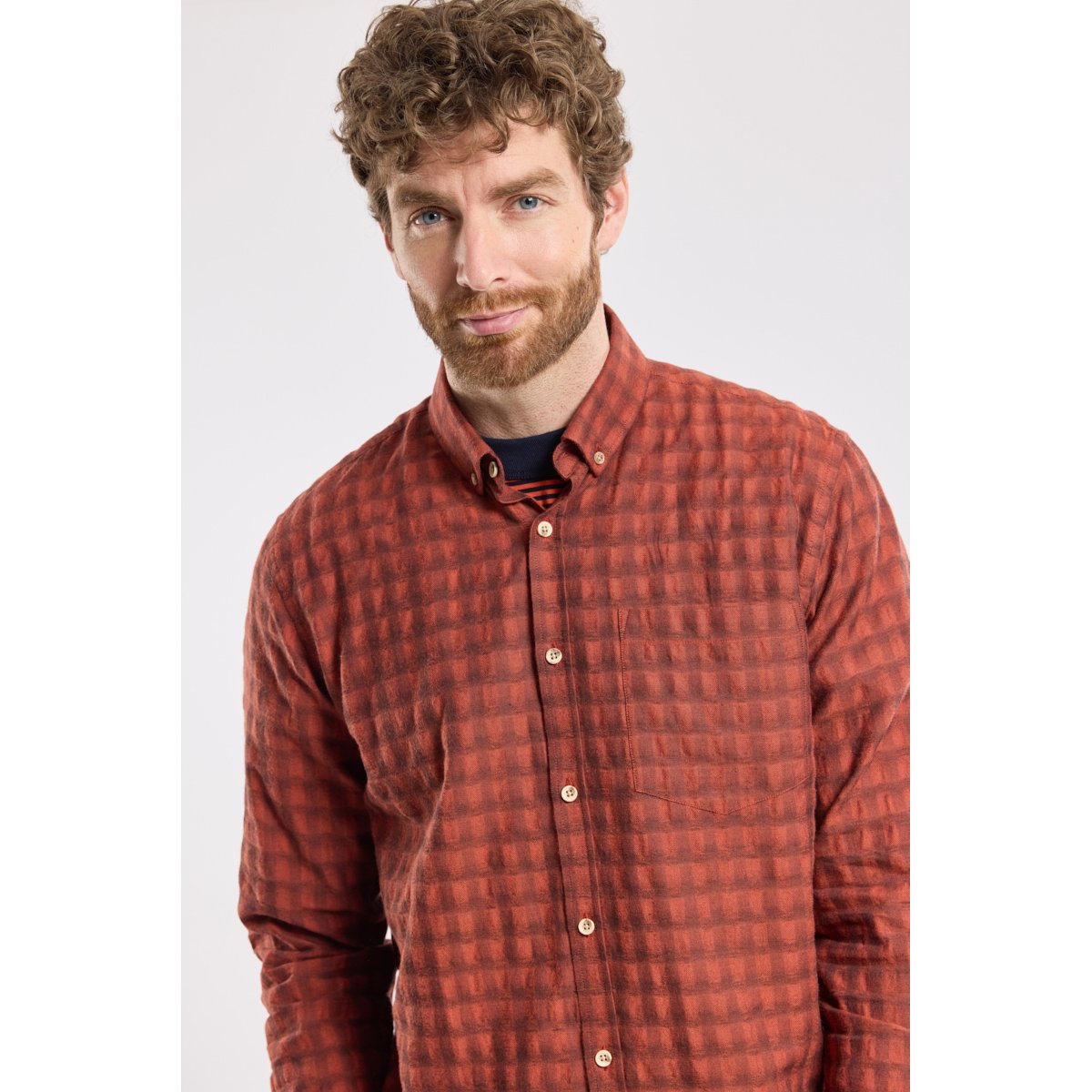 Chemise carreaux en coton pour homme carreaux paprika h25, ARMOR-LUX