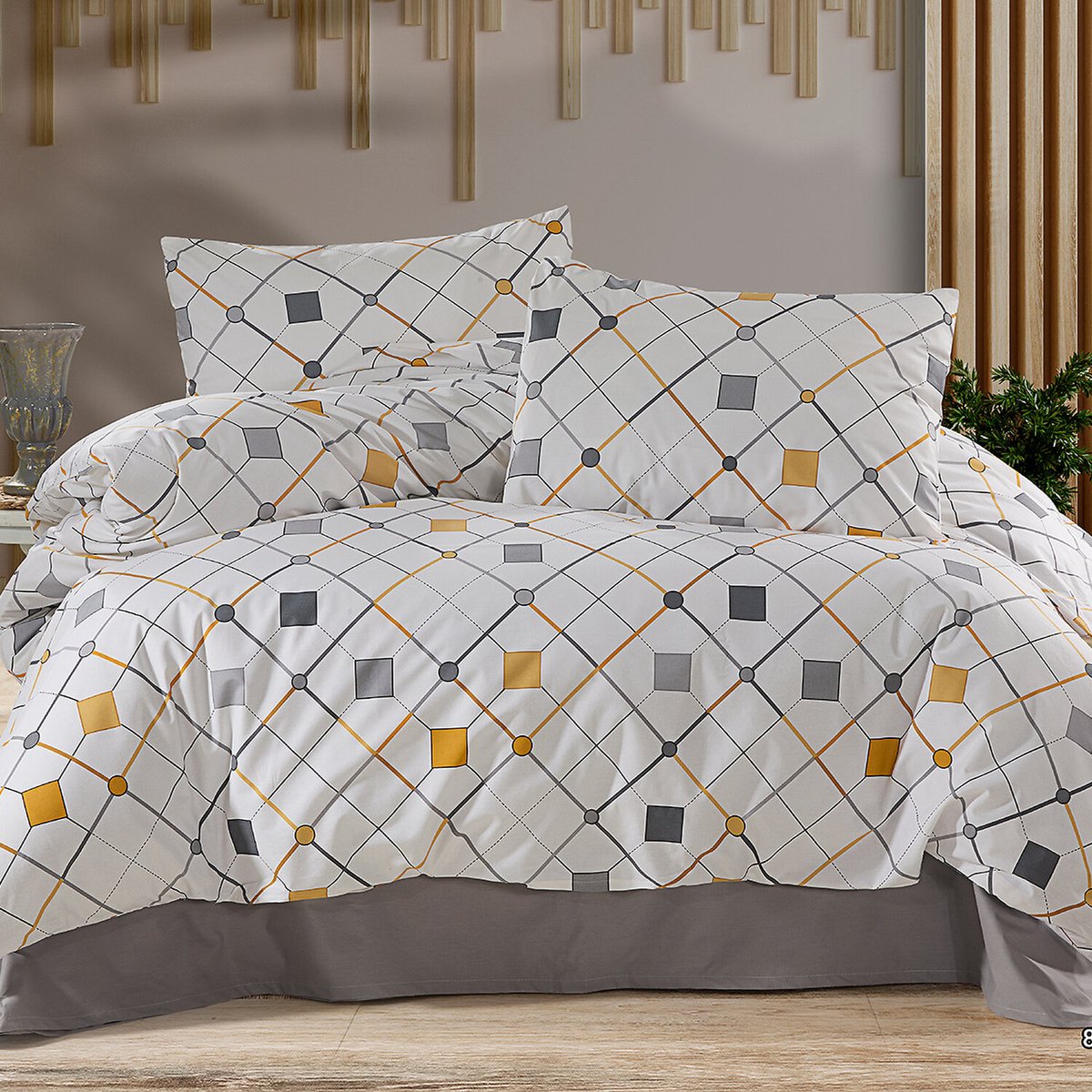 Paure de couette et tai(e) coton imprimé, angula multicolore, C DESIGN HOME TEXTILE