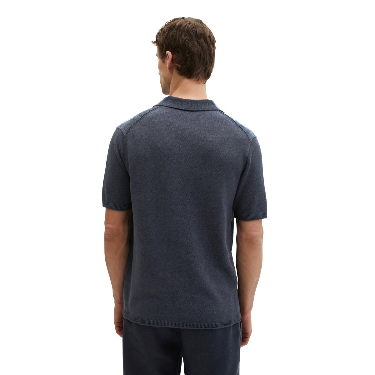 Pull à manches courtes regular en coton bio et en lin bleu foncé, MARC O'POLO