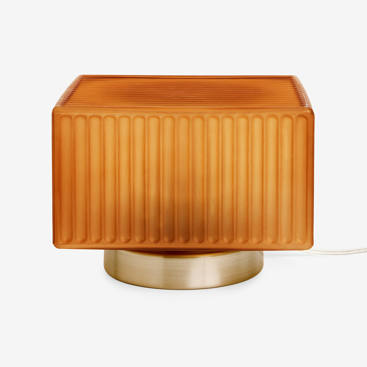 MADE.COM Alma Ribbed Glass Square Table Lamp amber, MADE