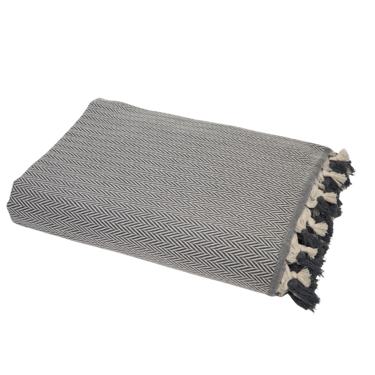 Plaid coton MEGEVE gris moyen, FEBRONIE