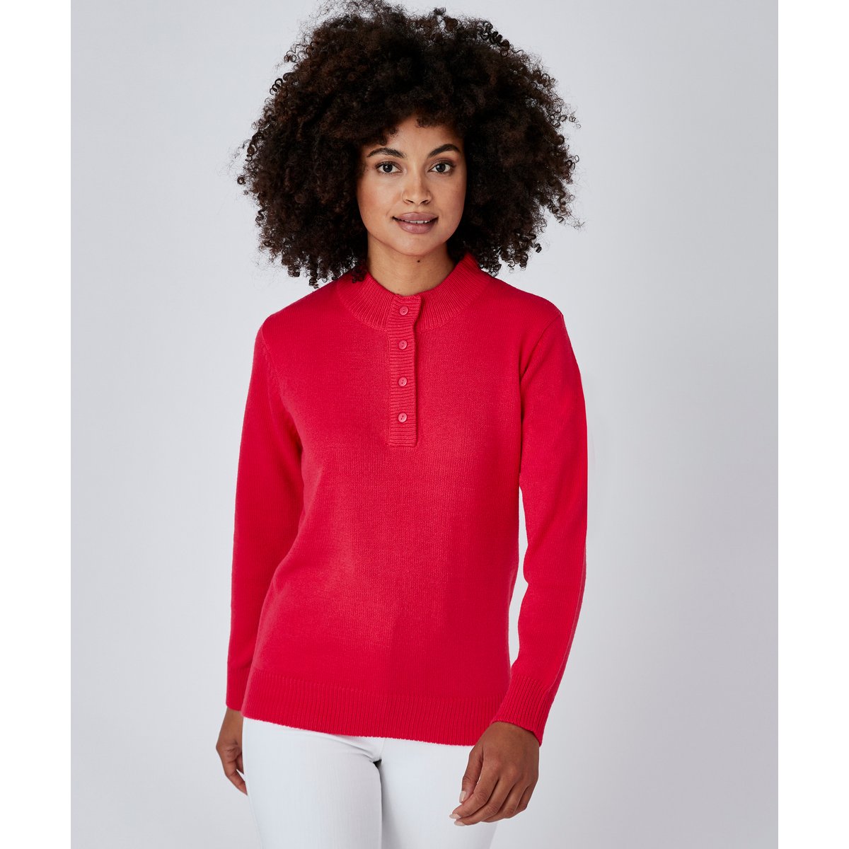 Pull col montant boutonné rose framboise, DAMART