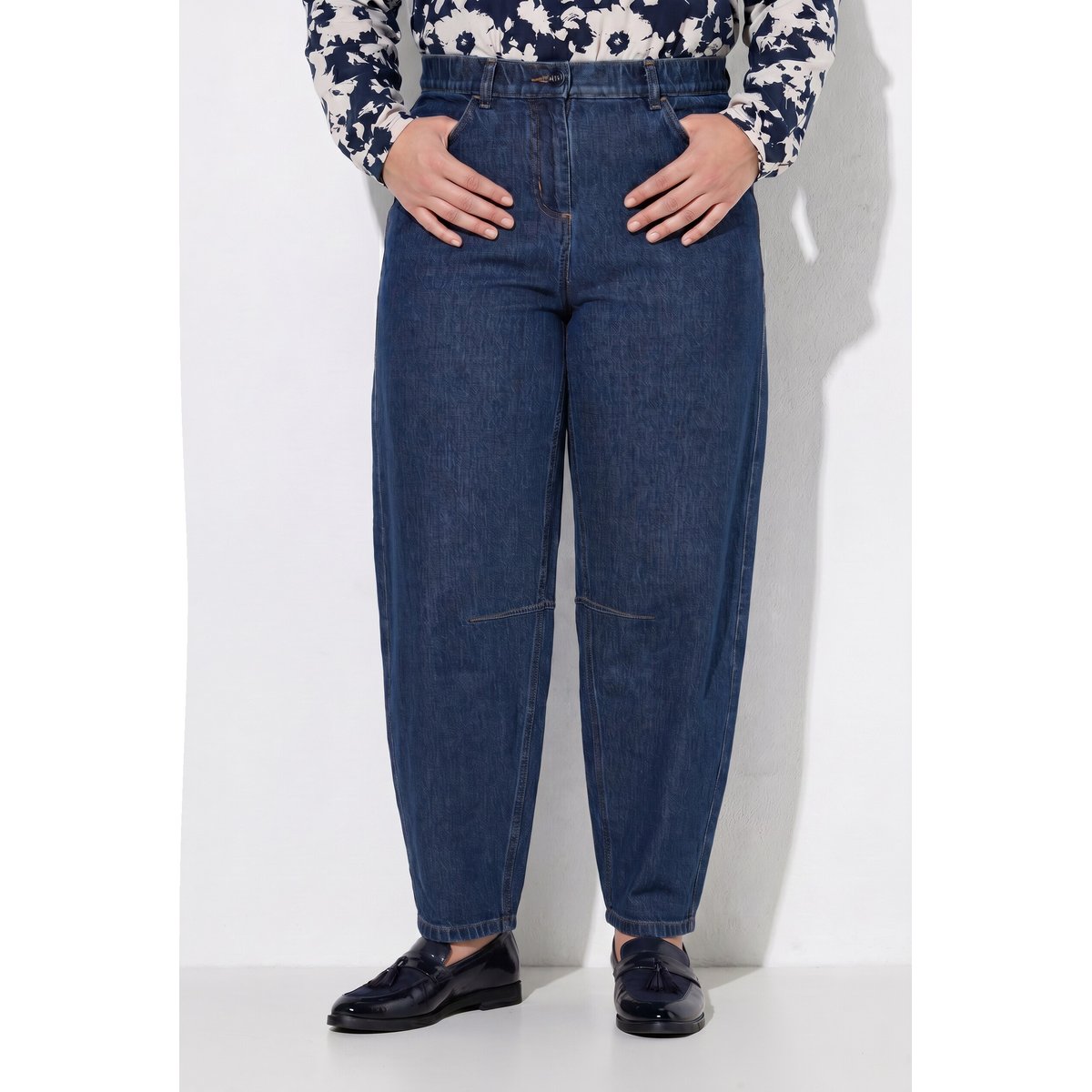 Jean Barrel en coton bio, taille confortable bleu jean, ULLA POPKEN
