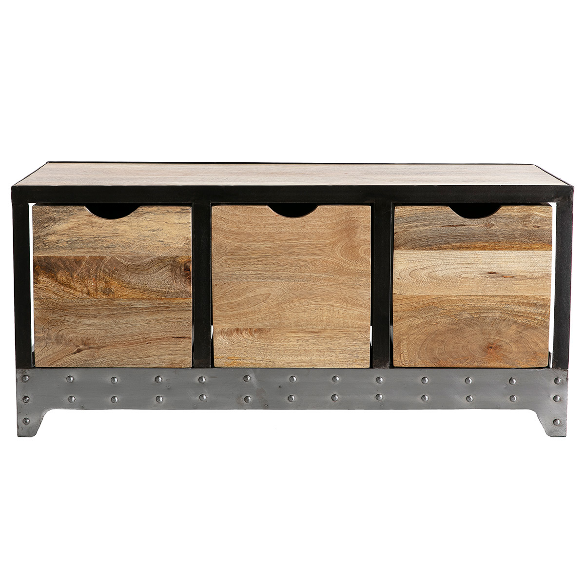 Meuble de rangement industriel en bois manguier massif et métal noir 3 tiroirs L100 cm ATELIER bois clair / noir, MILIBOO