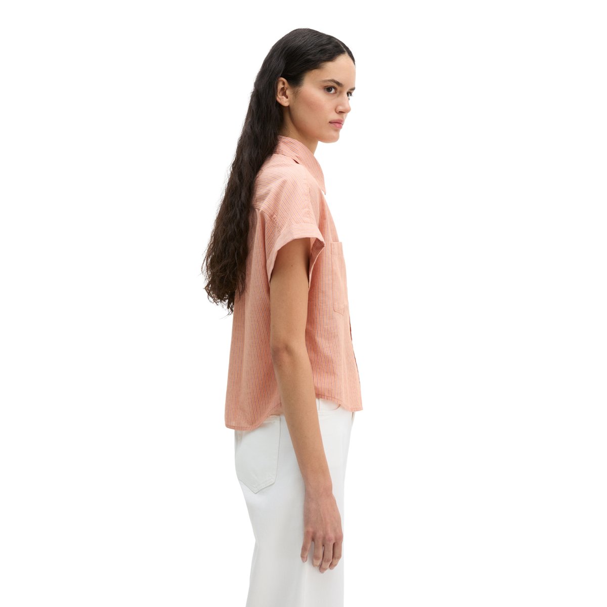 Blouse rayée relaxed en voile de coton orange, MARC O'POLO
