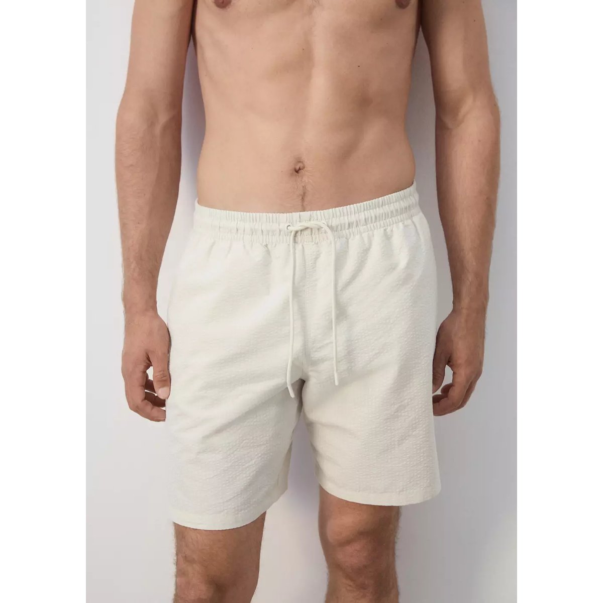 Maillot de bain rayures seersucker beige, MANGO MAN