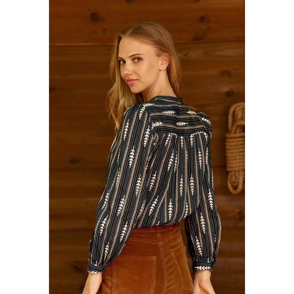 BLOUSE imprimé ethnique BLOYA 25-marine/ecru, LA PETITE ETOILE