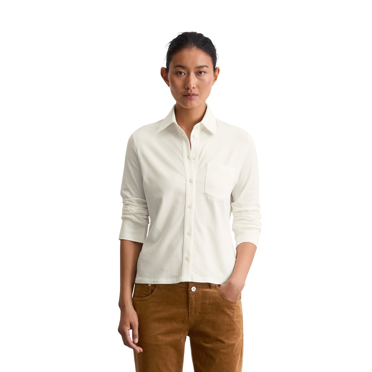 Blouse en jersey regular en coton organique stretch blanc, MARC O'POLO